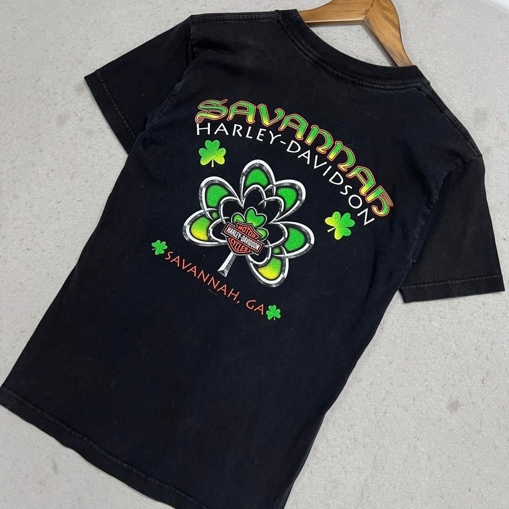 Vintage 2003 Harley Davidson T-Shirt S Savannah GA Shamrock Black Made in USA